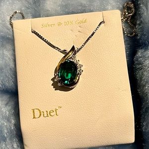 Sterling silver, 10k gold emerald necklace